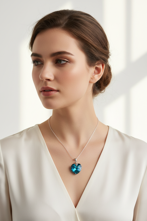 Collar con cristal azul en modelo