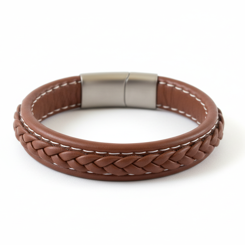 Pulsera de cuero trenzado marrón