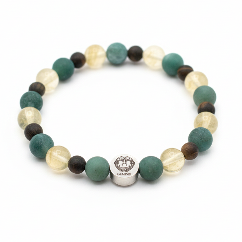 Pulsera Géminis con dije plateado