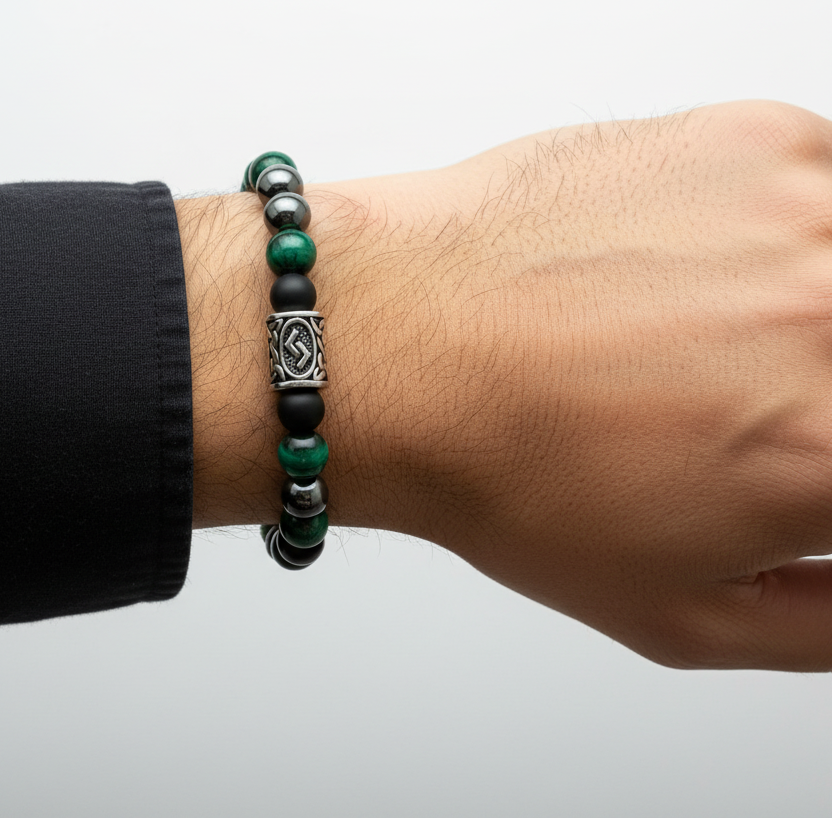 Pulsera malaquita en modelo rudo elegante